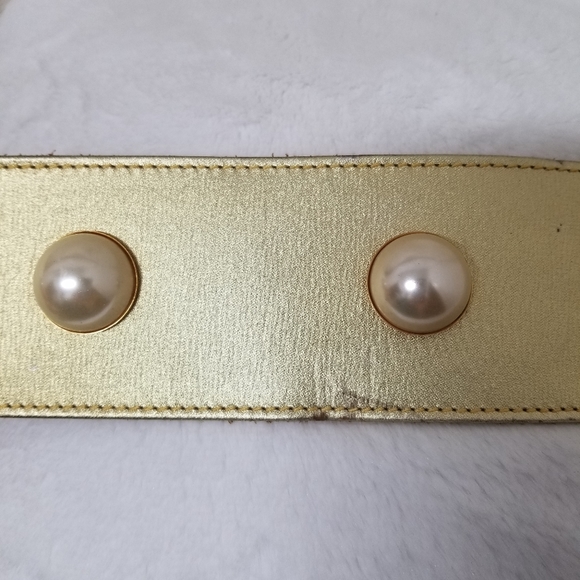 Bergdorf Goodman Rare 2-Tone Wide Gold Leather Vintage Belt S/M - Picture 9 of 16